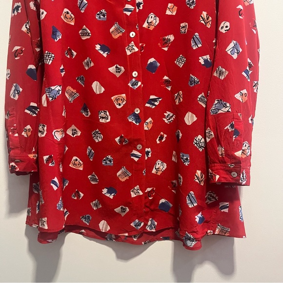 Anthropologie John Mark Silk Dog Print Tunic Playful Artistic Button Front Top - Picture 3 of 13
